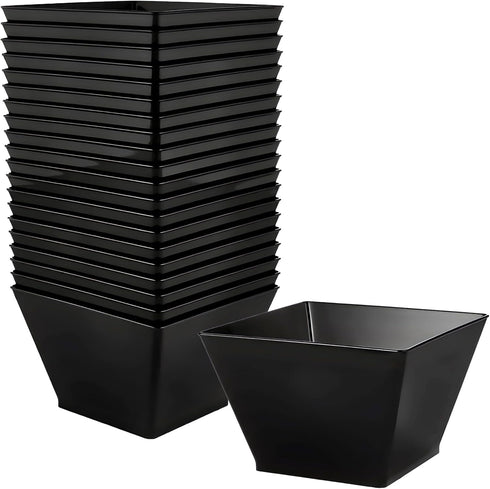 Lillian Tablesettings Black Rectangles Servingware - 8 oz Plastic Party Bowls, Pack of 20