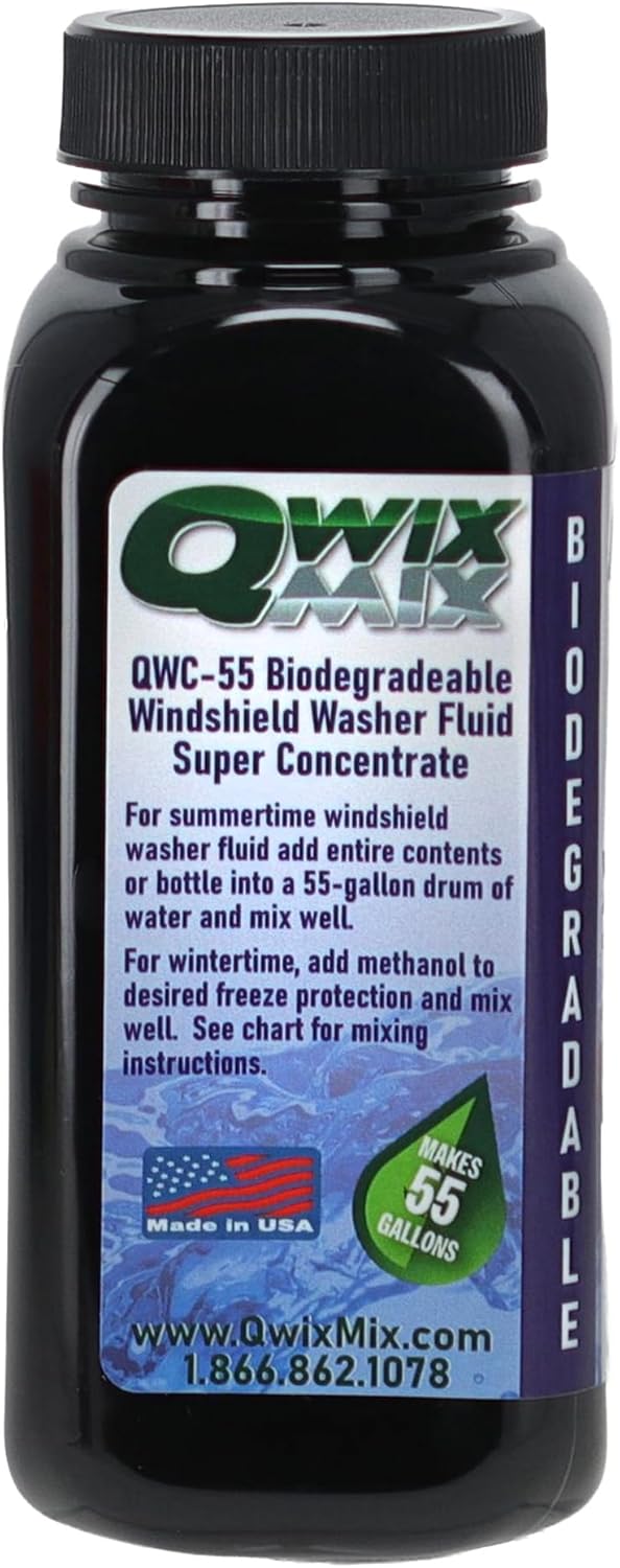 Qwix Mix Windshield Washer Fluid Concentrate, 1 Bottle Makes 55 Gallons - 100% Biodegradable