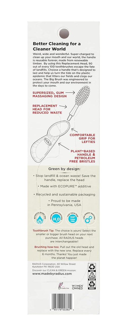 RADIUS Toothbrush Big Brush with Replaceable Head, Left Hand, Soft in Gold, BPA Free and ADA Accepted, Designed
