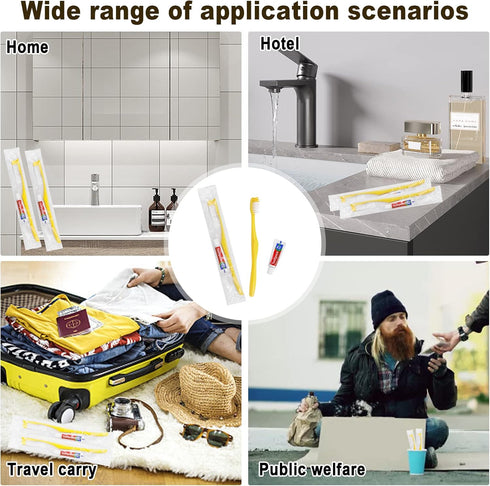 Disposable Toothbrush Set Pack of 150, Yellow Hollow Individually Wrapped Manual Travel Toothbrush Kit for Adults,