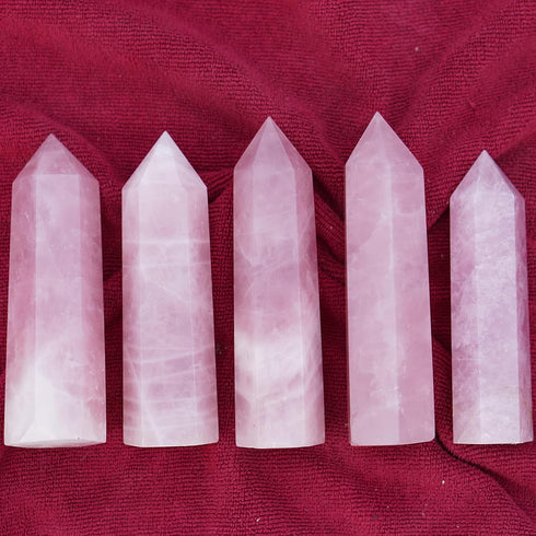 MIMOSA Healing Crystal Point - Large Rose Quartz, Raw Rose Quartz & Selenite