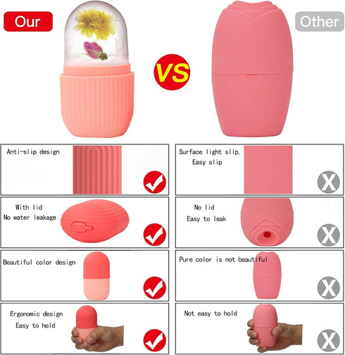 XHJRI Ice Cube Roller Massager for Face, Eyes and Neck, Reusable Silicone Ice Mold for Skin Care (Pink)