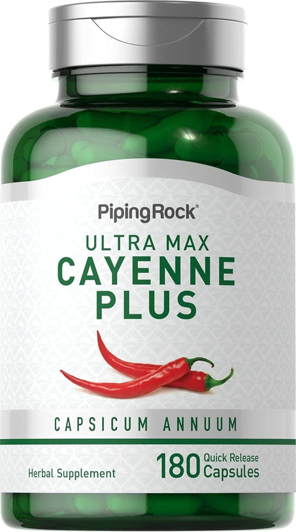 Piping Rock Cayenne Pepper Capsules | 180 Count | Capsicum Annuum | Plus Ginger and Hawthorn Berry Supplement
