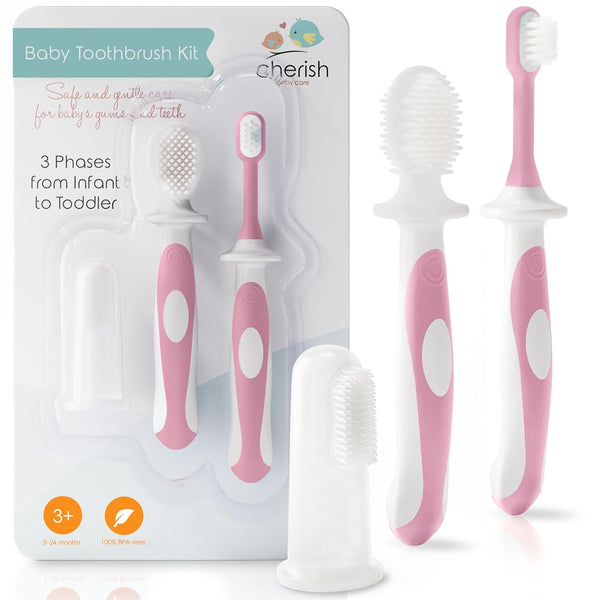Cherish Baby Care Baby Toothbrush & Toddler Toothbrush Set (0-2 Years), BPA-Free Safety-Tested Food-Grade Silicone