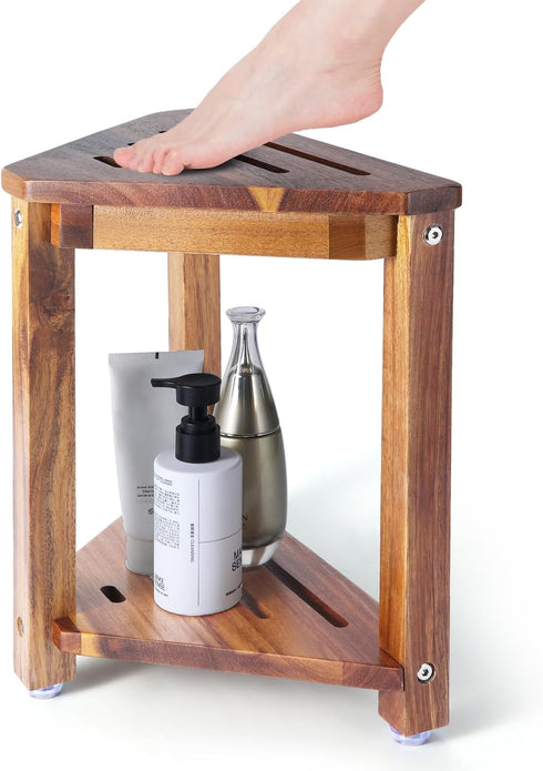 Shower Foot Rest 13.5in, Acacia Wood Shower Stool for Shaving Legs, Small