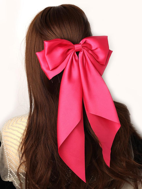 Satin Big Hair Bows Clips for Women, Large Hot Pink Hair Accessories, Pack of 2