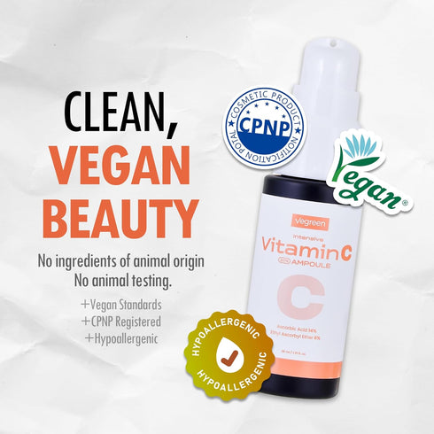 VEGREEN Intensive Waterless Pure Vitamin C Face Serum Ampoule | Korean Skin Care, Age-Defying & Brightening Serum