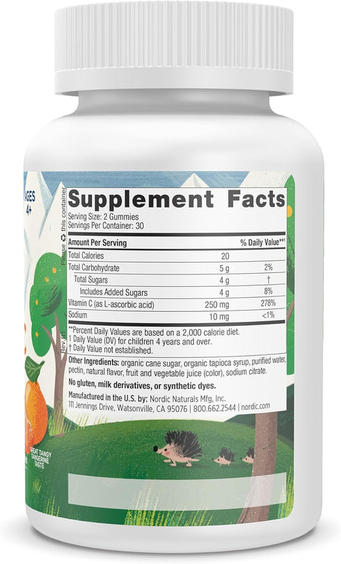 Nordic Naturals Kids Vitamin C Gummies, Tangy Tangerine, 60 Gummies | Vegan Supplement for Children’s Immunity &