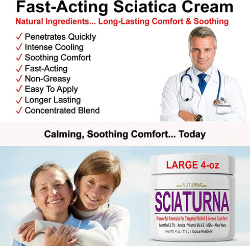 Sciatica Nerve Cream - Maximum Strength Comfort Cream for Feet, Hands, Legs, Back - 4 Oz