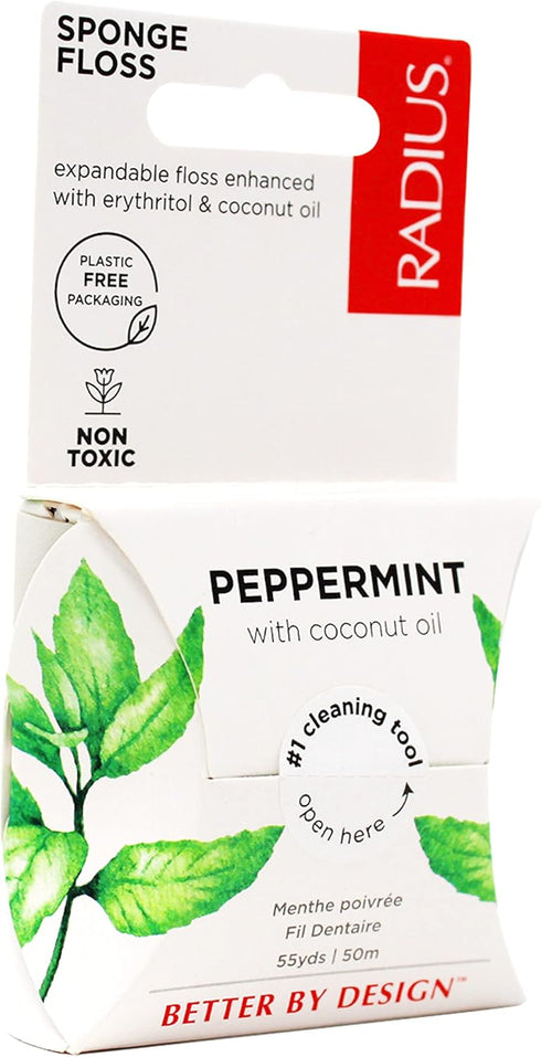 RADIUS Peppermint Dental Floss, 55 Yards Vegan Non-Toxic Oral Care, Total Tooth & Gum Protection, Pack of 3