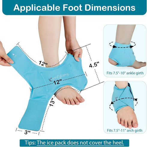 Comfytemp Ankle Ice Pack Wrap, Reusable Gel Packs for Swelling, Foot Pain Relief, Hot Cold Compression for Injuries, 2