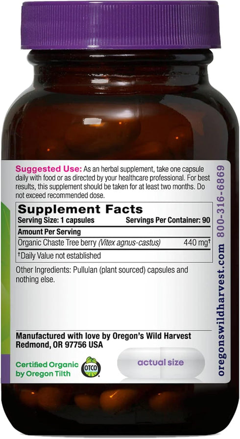 Oregon's Wild Harvest Non-GMO Chaste Tree Capsules,Organic Herbal Supplements, 90 Count