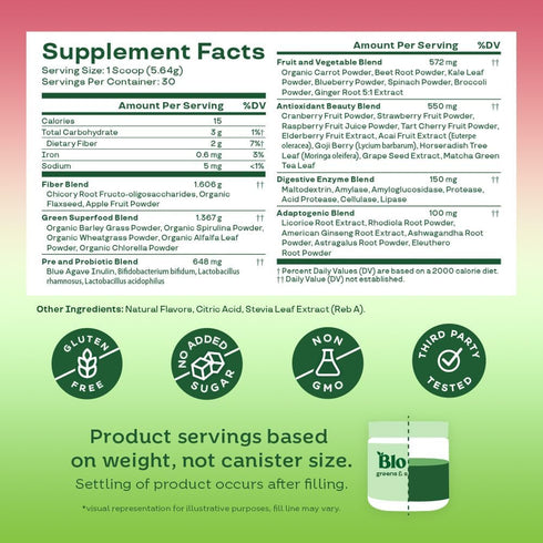 Bloom Nutrition Greens and Superfoods Powder for Digestive Health, 30 SVG, Strawberry Kiwi Flavor