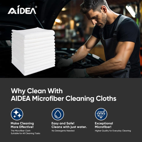 AIDEA Microfiber Cleaning Cloths, White, 100PK, Absorbent, Lint-Free, 11.5 in. x 11.5 in.