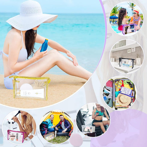 Meetory 10 Pcs Clear Waterproof Cosmetic Bag with Zipper - PVC Transparent Plastic Makeup Organizing Bags