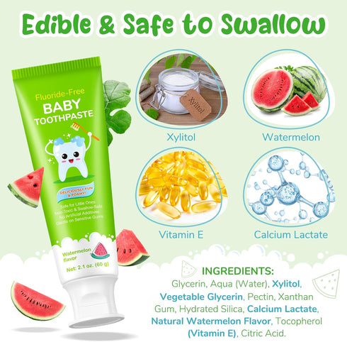 Smddx 2-3 2.1 oz (60g) (2 Pack, Fluoride-Free Baby Toothpaste for Ages Natural Fruit-Flavored Mild Formula Pea-Sized