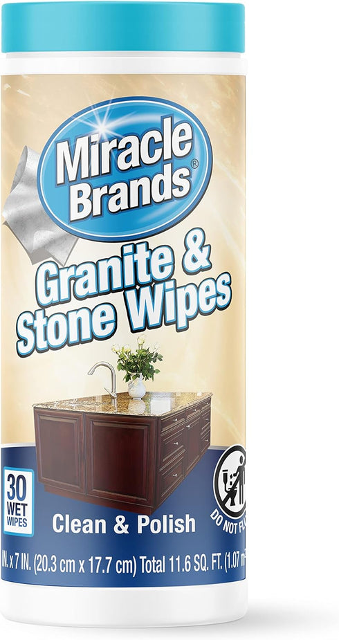 MiracleWipes for Granite & Stone, Clean, Protect, Polish Surfaces in Kitchen and Bathroom - 30 Count