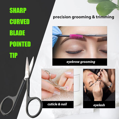 Small Facial Hair Grooming Scissors for Men Women - 2PCS Black Eyebrow, Nose Hair, Mustache, Beard Trimming Kit
