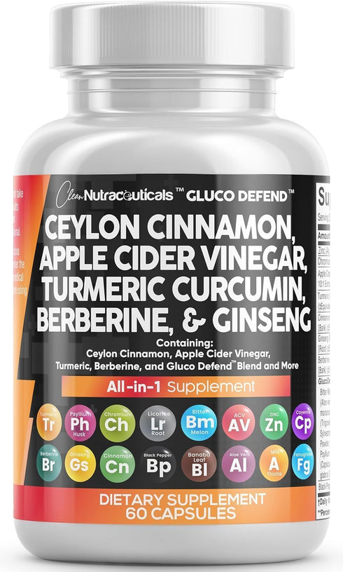 Clean Nutraceuticals Ceylon Cinnamon 3000mg, Turmeric 3000mg, Apple Cider Vinegar 3000mg, Ginseng 2000mg, Berberine