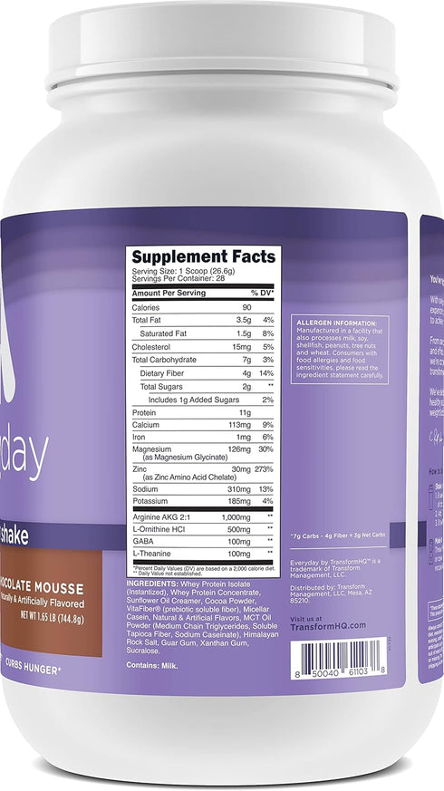 TransformHQ Sleep + Protein Blend, Nighttime Shake, 28 Servings, Chocolate Mousse Flavor