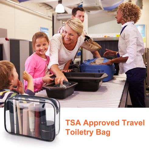 Wedama TSA Approved Toiletry Cosmetic Bags, 2 Pack with Zipper, Carry on Airline Travel Accessories, Quart Size-Black