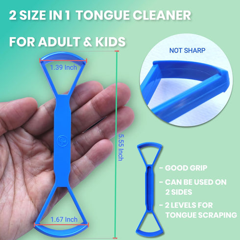 Tongue Scraper for Adults, Plastic Cleaner 2 Size in 1, Bad Breath Treatment for Kids, Easy to Use Hygiene Tool