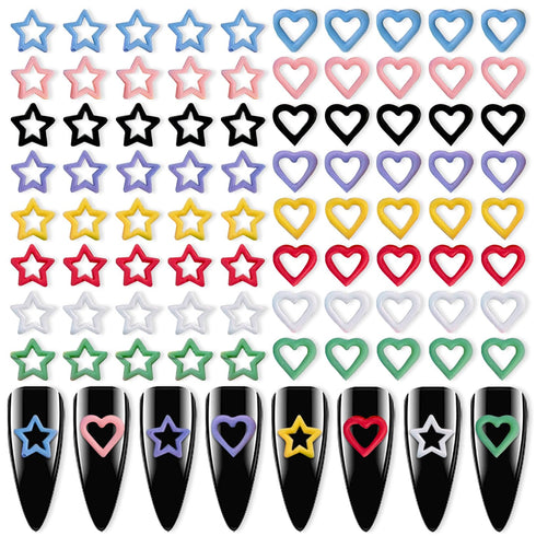 WOKOTO 100pcs Colorful 3D Resin Heart and Stars Nail Charms, Nail Jewels, Rhinestones, and Charms for Nail Art