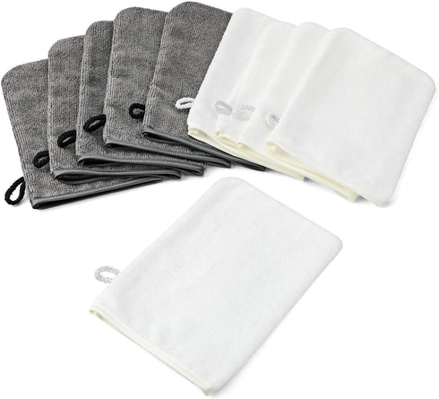 PHOGARY 10 Pack Microfiber Body Wash Mitts, Soft Face Mitten, Reusable Makeup Remover Mitt Gloves, White and Grey
