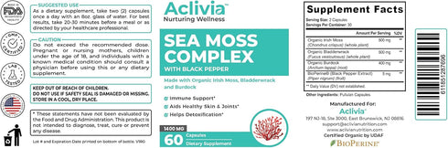 Organic Irish Sea Moss Capsules with Bladderwrack & Burdock Root - 102 Minerals Sea Moss Supplement - Thyroid Support,