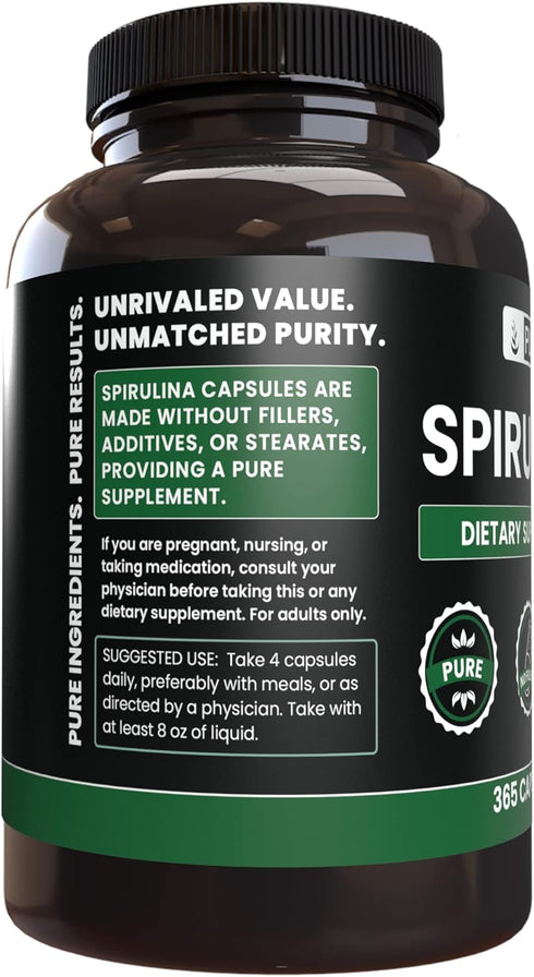 Pure Original Ingredients Spirulina (365 Capsules): No Fillers, Always Pure, Lab Verified