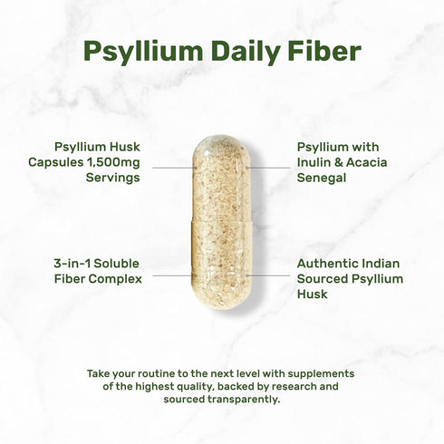 Psyllium Husk 1500mg Per Serving, 300 Capsules, Natural Soluble Fiber Supplement