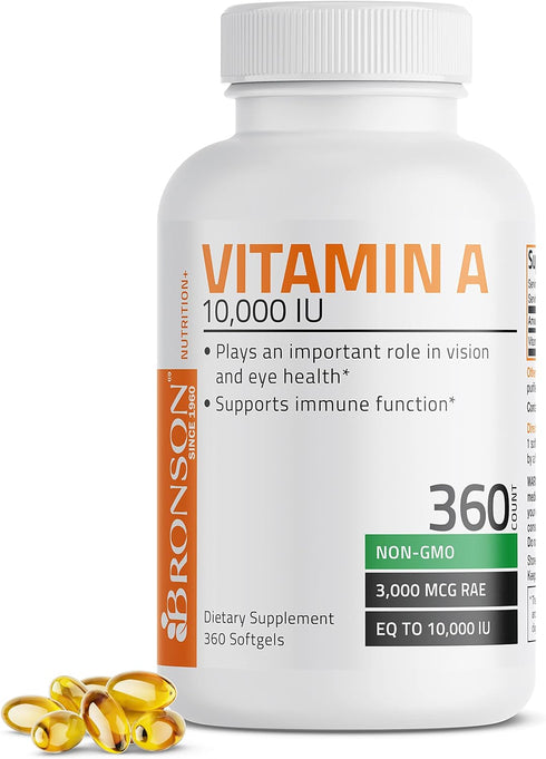 Bronson Vitamin A 10,000 IU Premium Non-GMO Formula - Supports Healthy Vision, Immune System, Growth & Reproduction,