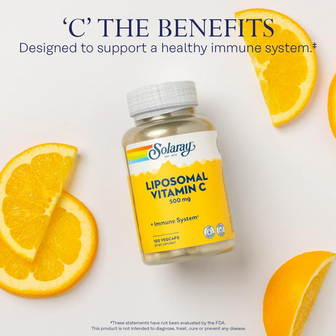 SOLARAY Liposomal Vitamin C 500mg, Enhanced Absorption Blend with Fatty Acids, 100 VegCaps, 60-Day Guarantee