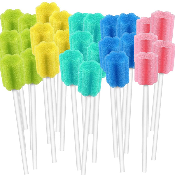 250 Count Unflavored Disposable Oral Swabs, Tooth Shape for Oral Cavity Cleaning, Individually Wrapped - 5 Colors
