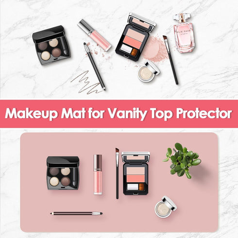Makeup Mat for Vanity to Protect Vanity Desk Top, Dual-Sided Vanity Mat, Easy to Clean Vanity Desk Mat - Vanity Makeup Pads Waterproof and Oilproof, 23.6 x 11.8 in (Pink and Silver)
