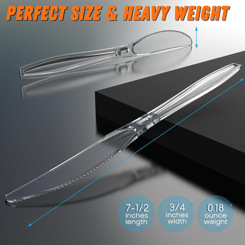 168pc 7.5" Clear Plastic Knives, Heavy Duty Upgraded Heat Resistant & BPA Free Disposable Cutlery