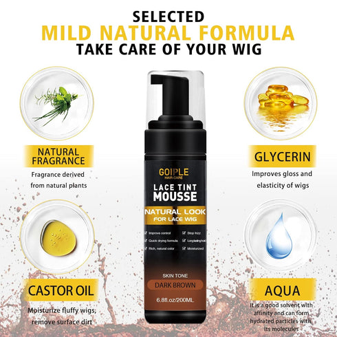 Lace Tint Melting Hair Mousse, 6.8 fl oz for Women’s Wigs, Natural Finishing Lace Color, Dark Brown