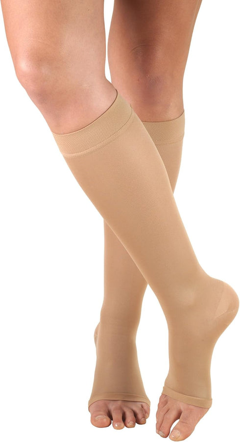 Truform Women's Compression Stockings - 20-30 mmHg, Knee High Length, Open Toe, Opaque, Beige, Large