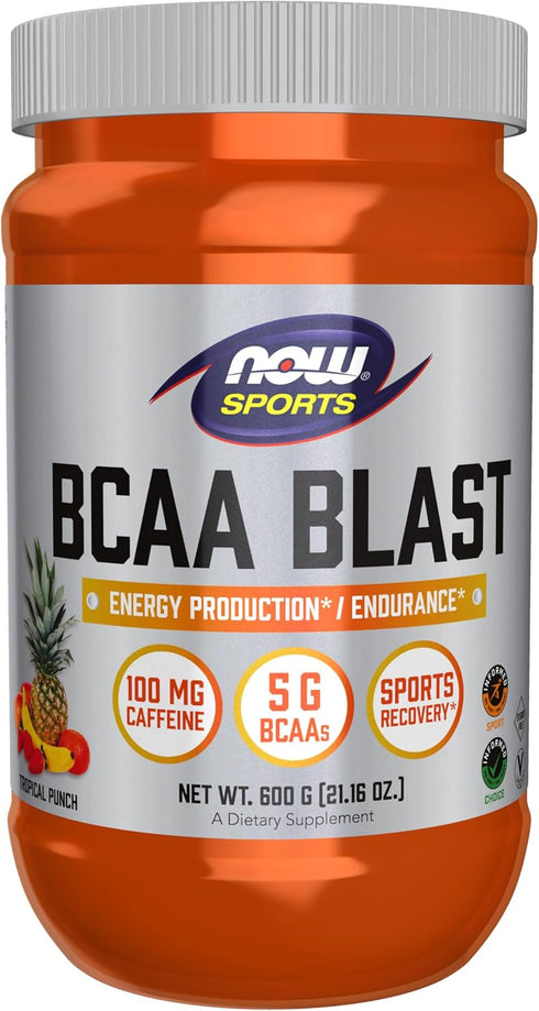 NOW Foods BCAA Blast Powder, 5 g BCAA, 100 mg Caffeine, Tropical Punch, 600-Grams Sports Nutrition