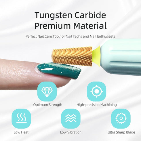 Safety Tapered Nail Drill Bits, Titanium Coating Rounded Top Manicure Carbide Bit for Electric Drills