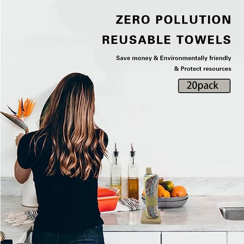 Reusable Paper Towel Rolls 20 Pack, Washable Napkin Cloth Value Set of 4 Colors, 100% Cotton, Super Soft