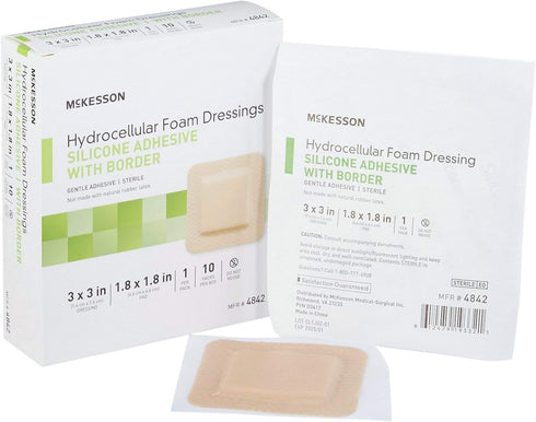 McKesson Hydrocellular Foam Dressings, Sterile Silicone Adhesive with Border, 10 Count, 3 in x 3 in