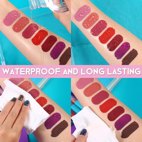 QiBest 7 Matte Liquid Lipstick Set with 1 Lip Plumper Gloss, Long Lasting, High Pigmented, Velvety Waterproof Lipgloss