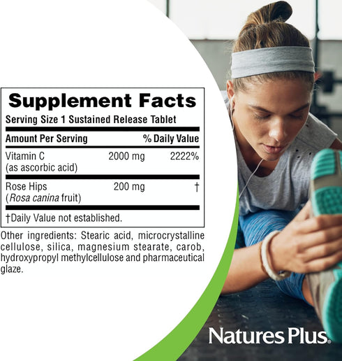 Natures Plus Ultra C W/Rose HIPS, 2000 mg, 90 Vegetarian Tablets - Maximum Potency Immune Support