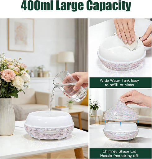 Mulixis 500ml 7-Color Bling Rhinestone Onion Aromatherapy Diffuser for Home Bedroom Large Oil Diffuser Artistic Charm