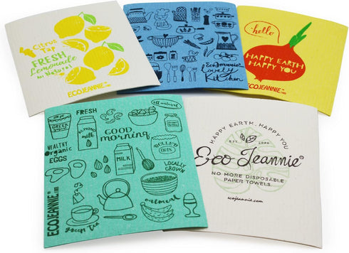 (20 Pack) EcoJeannie Eco-Friendly Reusable German Cleaning Cloth 100% Biodegradable Cellulose Sponge Cloths, Kitchen