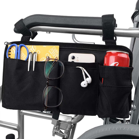Wheelchair Side Bag with Cup Holder,Wheelchair Armrest Accessories Storage Pouch for RollatorWalkerPower
