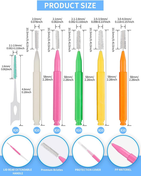 70PCS Soft Braces Brush Set, 50PCS Tooth Picks Flossing Head for Oral Tooth Cleaning, with Disposable Toothpicks