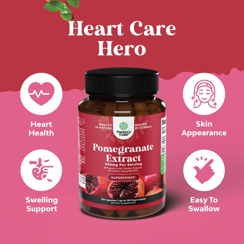Advanced Antioxidant Superfood Pomegranate Supplement - Natural Extract for Heart Health, 120ct