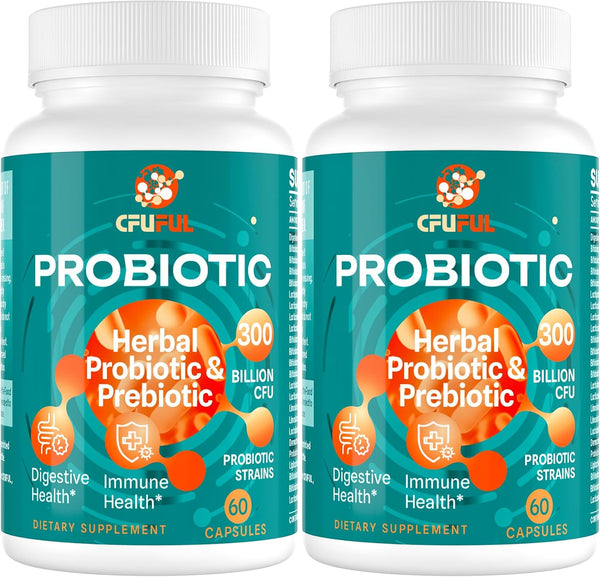 Probiotics for Women & Men, 300 Billion CFU, 24 Strains Probiotic + 15 Organic Herbs Prebiotics Blend, 2 Months Supply